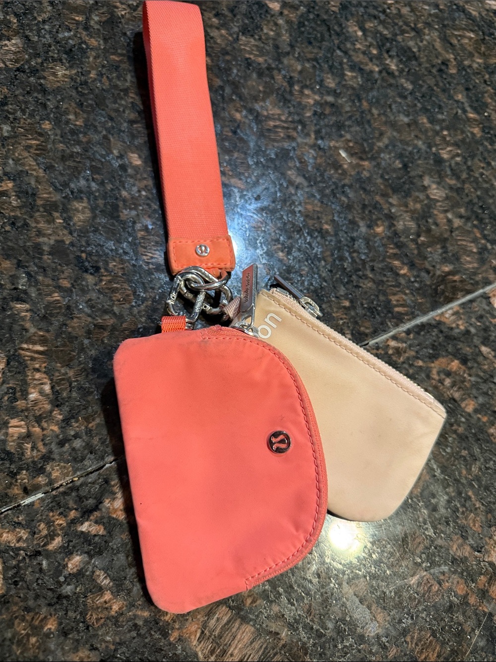 lululemon athletica Coral Wristlet with Beige Coin Pouch